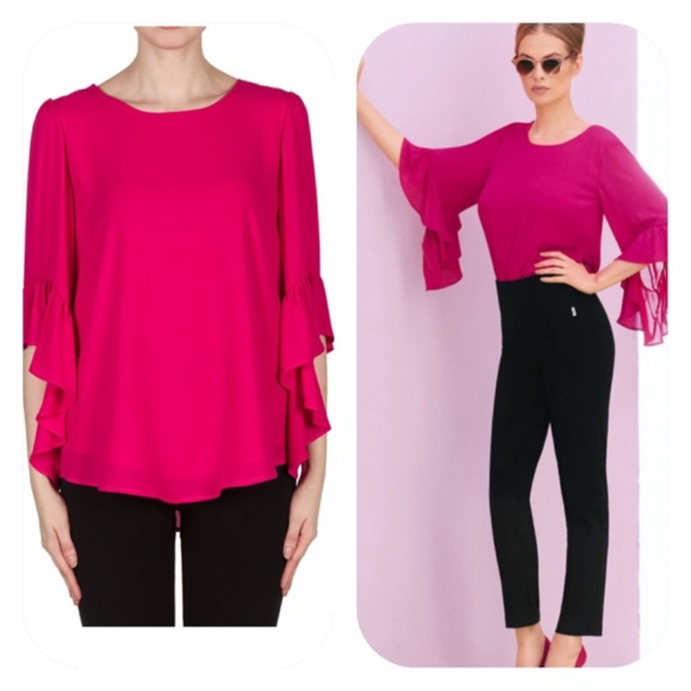 Joseph Ribkoff Hot Pink Ruffled Sleeve Top